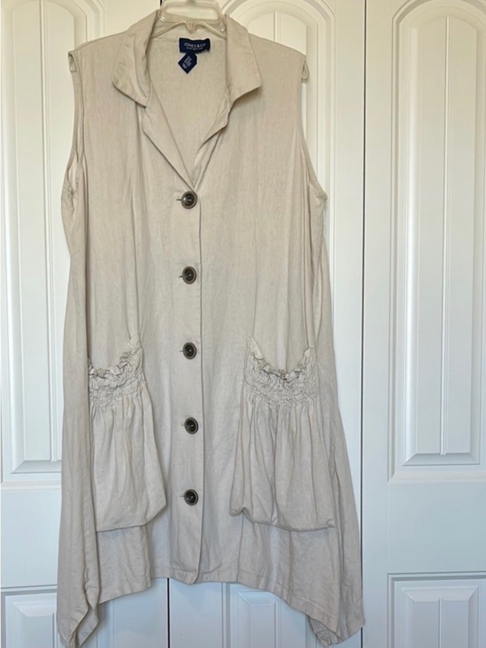 Jones New York Cream Sleeveless Button-Front Tunic Vest Dress